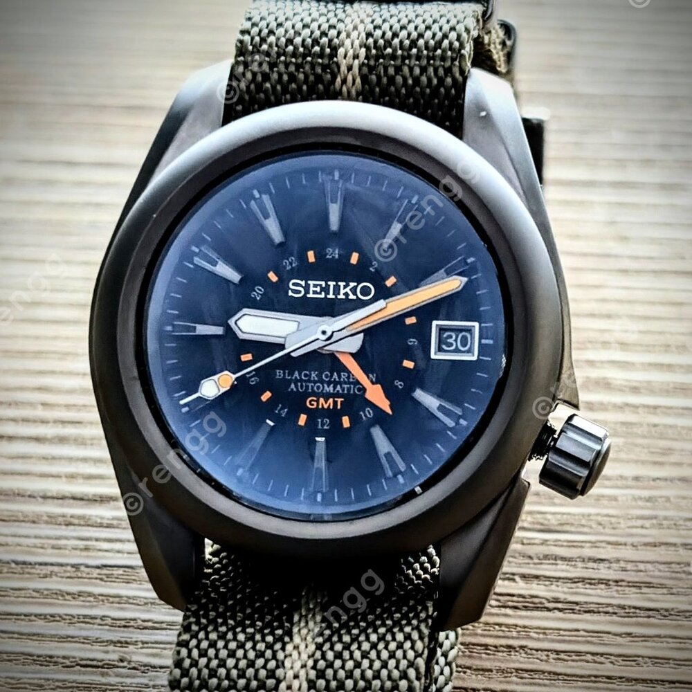 SOLID TITANIUM Automatic GMT Seiko Black Carbon M… - image 4